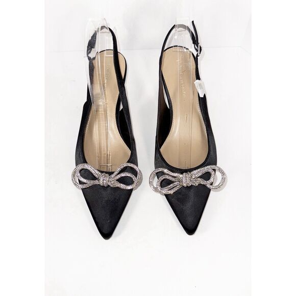 BCBGeneration Donna Pump Slingback Kitten Heel Rhinestone Bow Black Formal Sz 8 - Picture 4 of 16